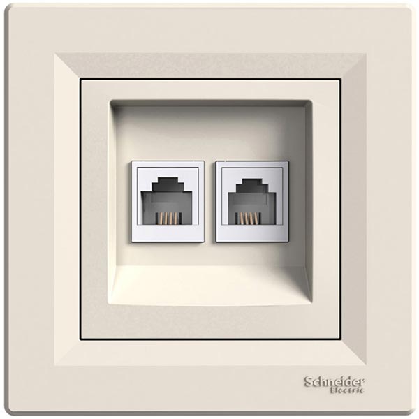 Розетка телефонна подвійна Schneider Electric Asfora 4 pin кремовий