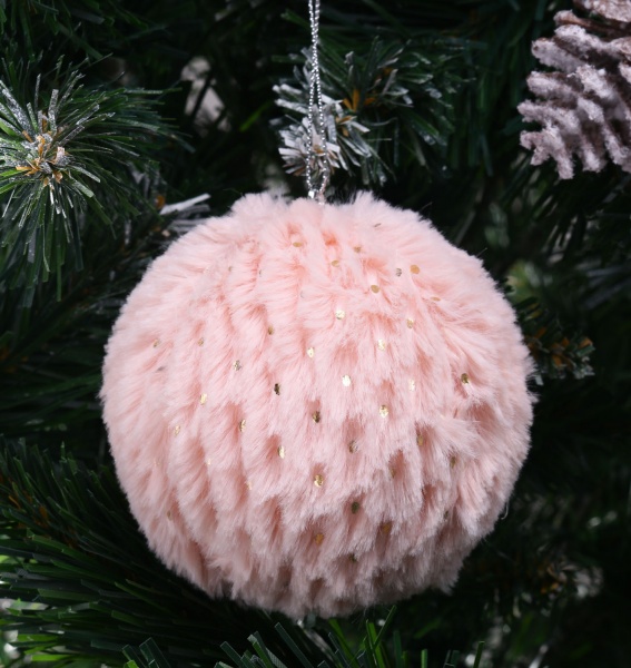 Елочная игрушка в форме шара с мехом 80 мм в ассортименте CAA124020 