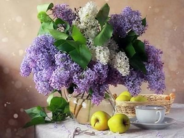 Набір для творчості зі стразами на підрамнику Бузок та яблука 30x40 см Діамантові ручки 