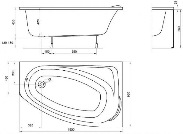 Ванна акриловая Kolo Mystery XWA3750000 R 150x95