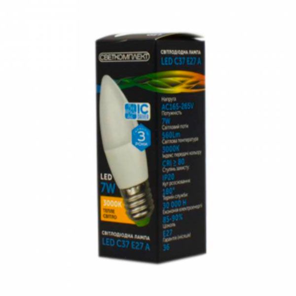 Лампа светодиодная Светкомплект 7 Вт C37 матовая E27 220 В 3000 К 
