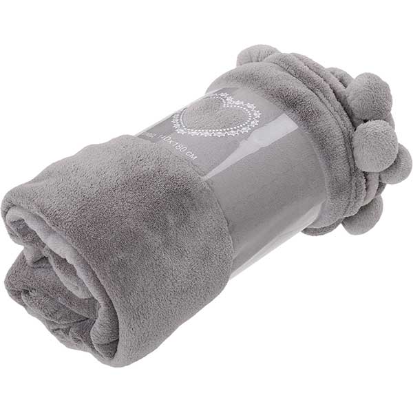 Плед мікрофібра Underprice Pompom сірий 140x180 см