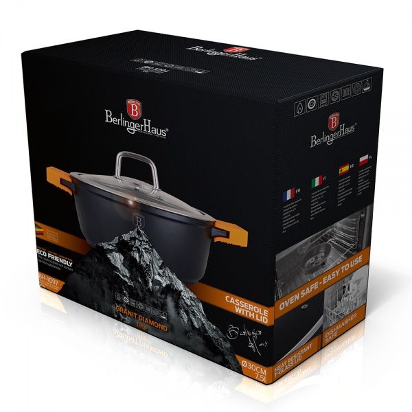 Кастрюля с крышкой Granit Diamond Line 7,5 л BH 1097N Berlinger