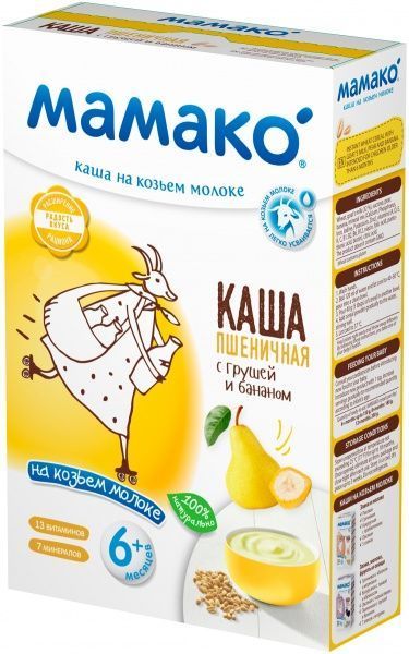 Каша молочная MAMAKO от 6 месяцев пшенична з грушею і бананом на козячому молоці 4607088795864 200 г 