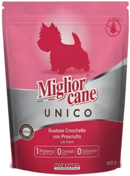 Корм Morando MigliorCane Unico only Ham для взрослых собак мелких пород, с прошутто 800 г