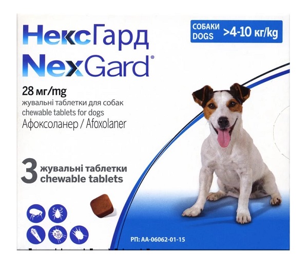 Таблетки Merial Nexgard для собак 4-10 кг 1 шт. (за 1 табл. / в уп. 3 шт.)