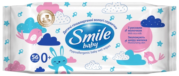 Дитячі вологі серветки Smile Baby зрисовиммолочком 3 x 56 шт.