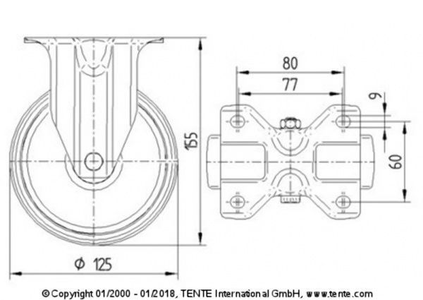 Колесо неповоротное 3478 PJP 125 P62 BLUE TENTE 