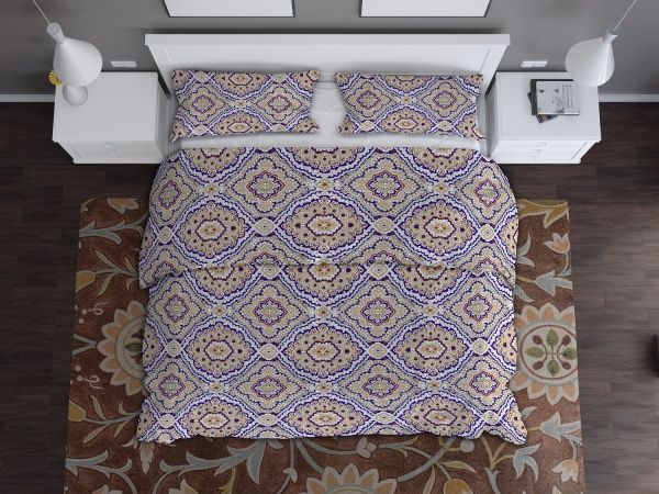 Комплект постельного белья Дамаск евро сине-коричневый Rigel 