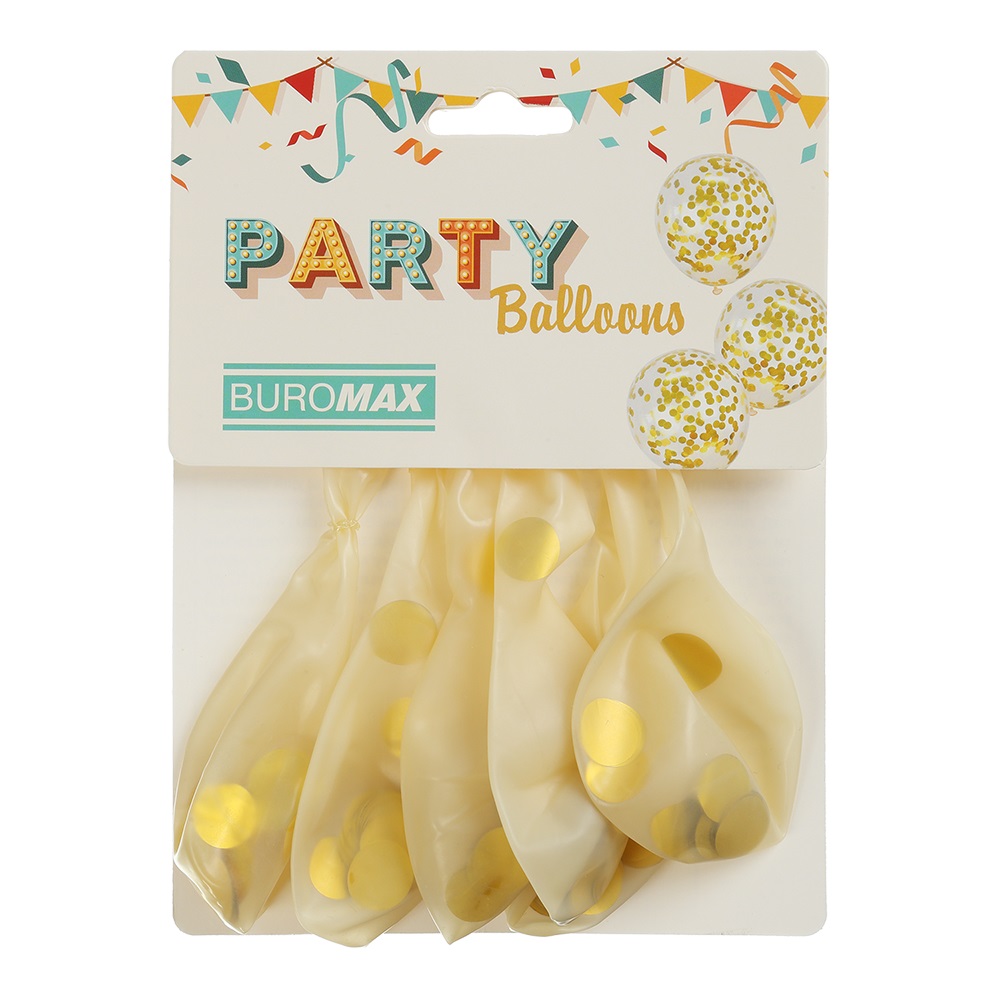 Шарики латексные Party с глиттером 30 см прозрачный/золото 6 шт.