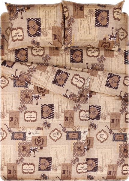 Комплект постельного белья Печворк семейный коричневый с рисунком 