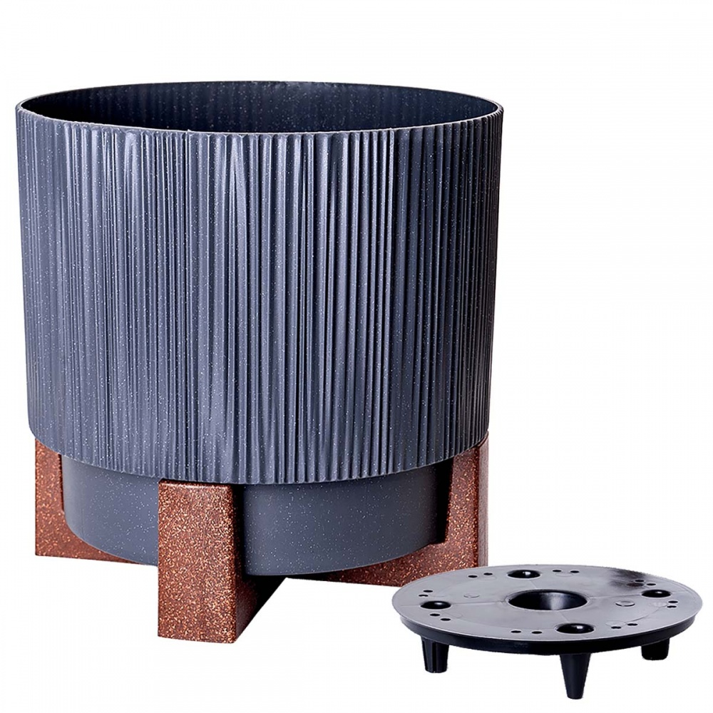 Вазон пластик Осло зі вставкою та декор. підставкою d24 см круглий граніт 6,3 л Алеана
