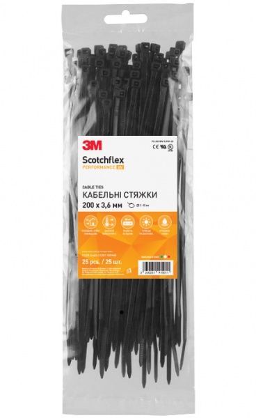Стяжка кабельная 3M Scotchflex FS-200 BW-C 200 х 3,6 мм 25 шт. черный 