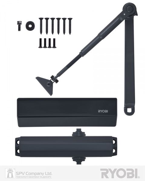 Доводчик дверний RYOBI DS-1554 стандартна тяга з фіксацією сірий антрацит 80 кг