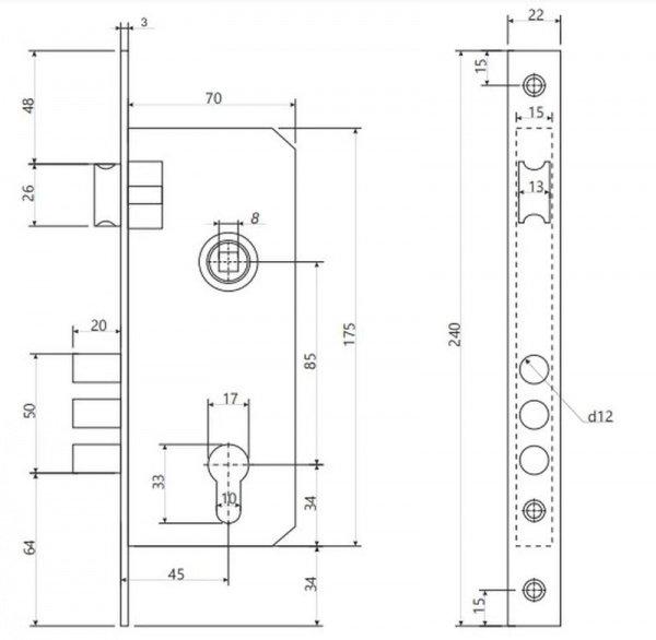 Замок врезной с ручками цилиндровый Avers 2226/70 85 мм матовая античная латунь