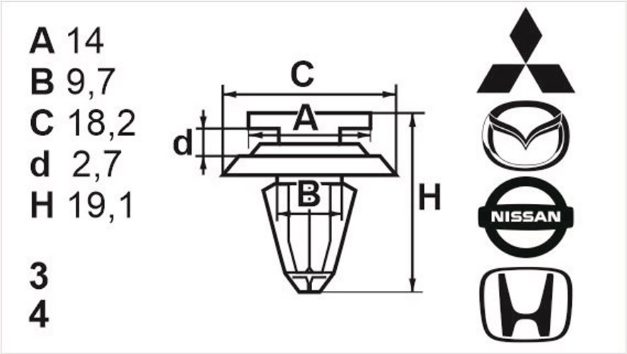Клипса нажимная внутренняя (обшивка, обшивка дверей) Romix (B23162)