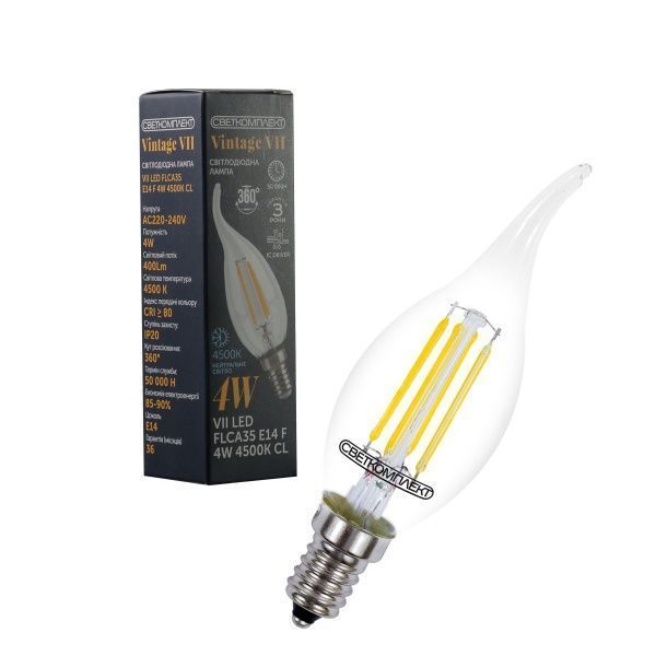 Лампа светодиодная Светкомплект FIL VII CA35 4 Вт E14 4500 К 220 В прозрачная 