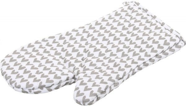 Набір кухонний Прихватка та рукавиця Серця біло-сірий 