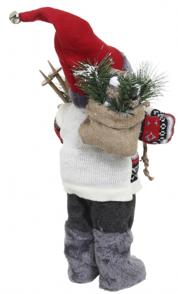 Декоративная новогодняя фигура Санта лесной в свитере серо-красный 40 см