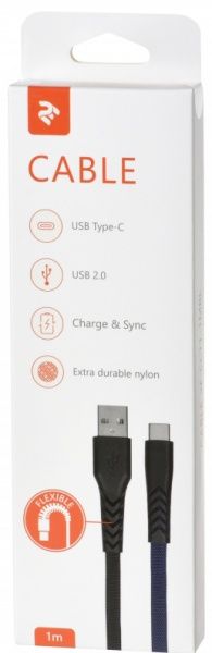 Кабель 2E USB-USB-C 1 м чорний із синім (2E-CCTT-1MBL) 