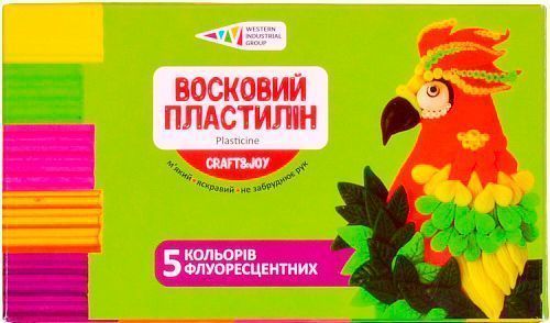 Пластилин восковой флуоресцентный CRAFT&JOY 5 цветов, 60 г Western Industrial Group