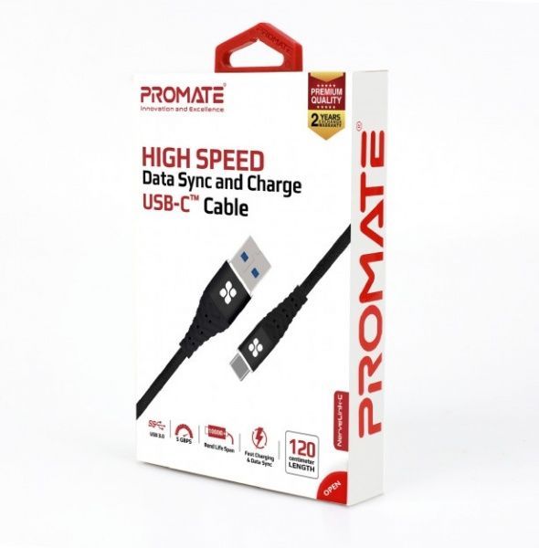 Дата-кабель Promate USB Type-C – USB 1,2 м (nervelink-c.black) 