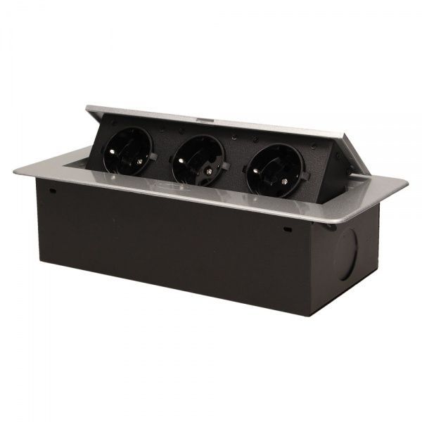 Розетка портативна меблева потрійна із заземленням ORNO шуко врівень з кришкою срібний OR-AE-1336/G (GS)