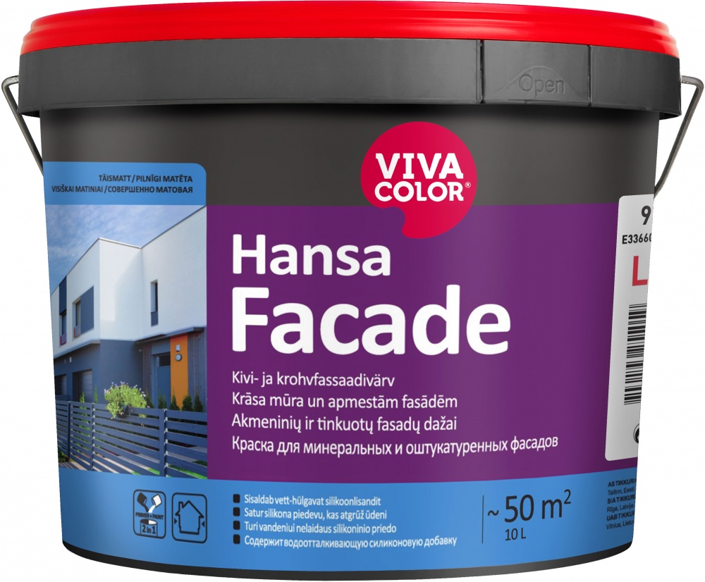 Фарба силікономодифікована водоемульсійна Vivacolor Hansa Fasade, база LА глибокий мат білий 9л