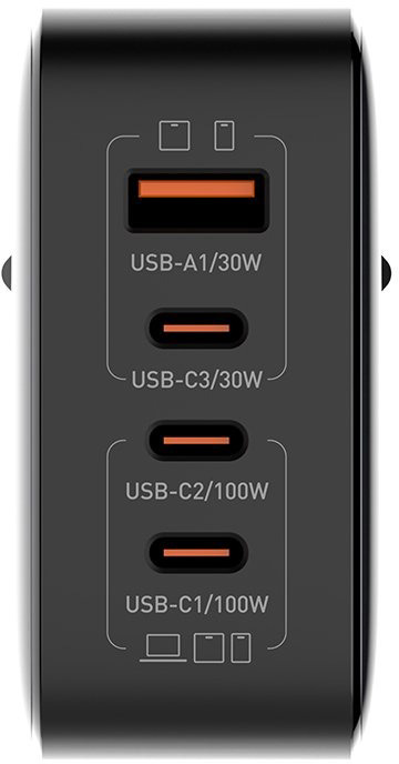 Сетевое зарядное устройство ColorWay Power Delivery GaN (USB-A + 3USB TYPE-C) (100W)