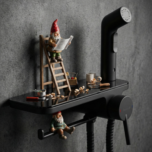 Гигиенический душ Imprese скрытого монтажа, LORETA черная полочка, черный матовый