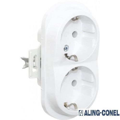 Розетка двойная с заземлением Aling-Conel Eon без шторок без крышки белый E604.00