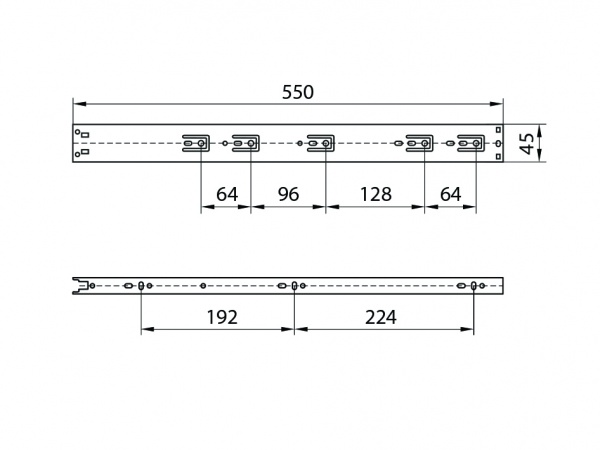 Телескопические направляющие DC с доводчиком L-550 мм Н-45 мм черные Премиум Лайн