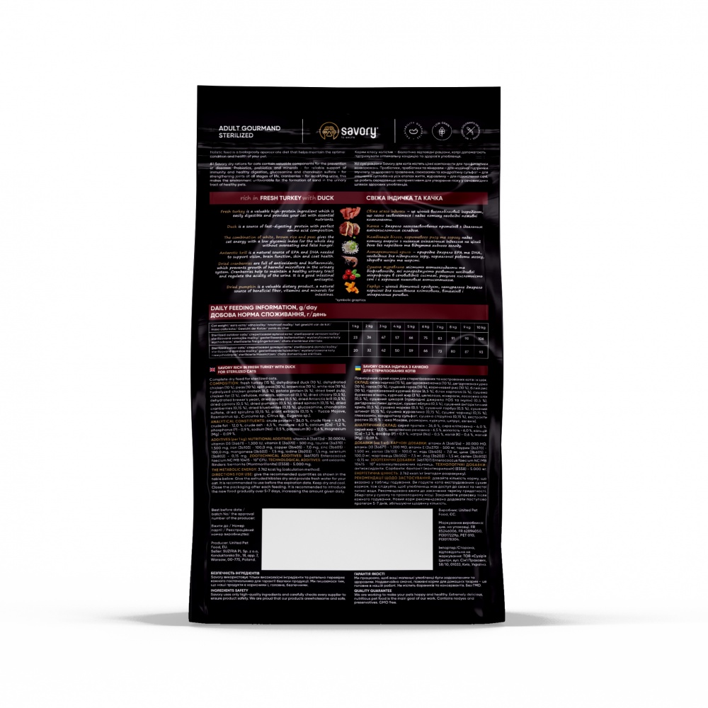 Корм сухий для стерилізованих котів Savory з індичкою та качкою 2 кг