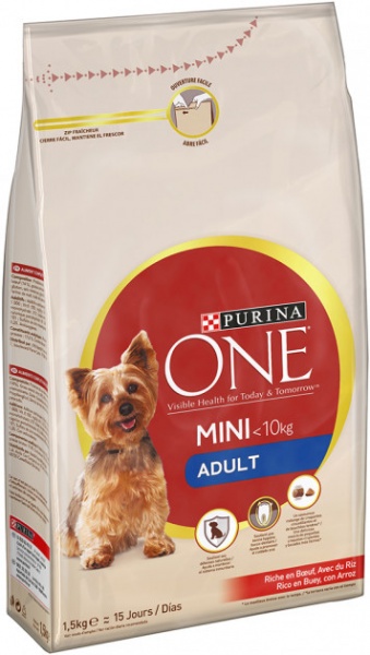 Корм Purina One для собак малих порід Mini Adult яловичина і рис 1,5 кг