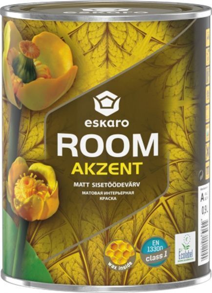 Краска акриловая Eskaro Akzent Room TR шелковистый глянец бесцветная 0.9л