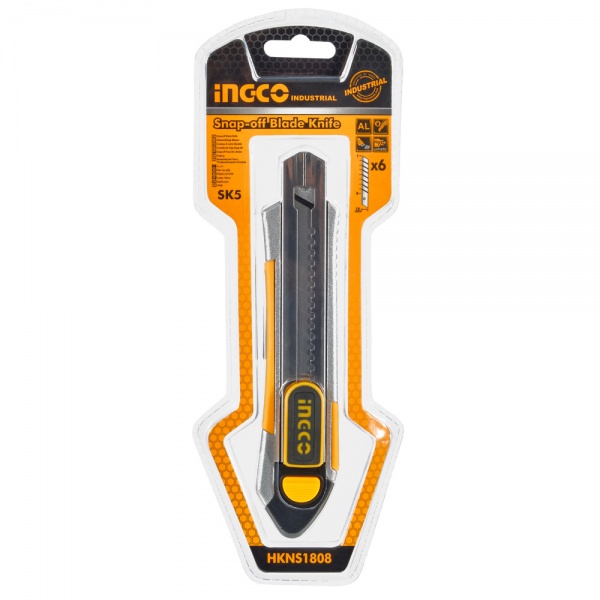 Нож сегментный INGCO 18 мм алюминиевый INDUSTRIAL HKNS1808