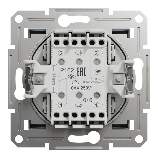 Выключатель кнопочный двухклавишный Schneider Electric Asfora без подсветки алюминий EPH0600162