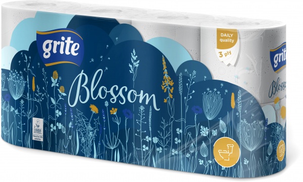 Туалетная бумага GRITE Blossom трехслойная 8 шт.