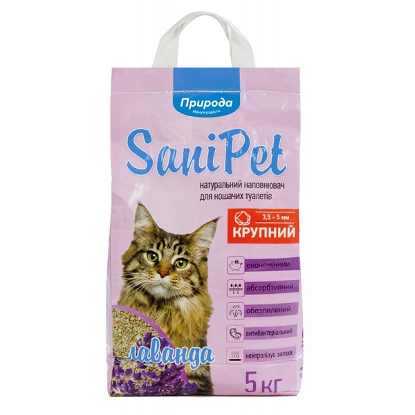 Наполнитель Природа бентонитовый SANI PET крупный с лавандой 5кг PR240780
