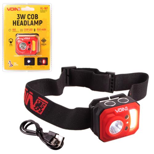Фонарь налобный Voin 250 Lm красный VL-167