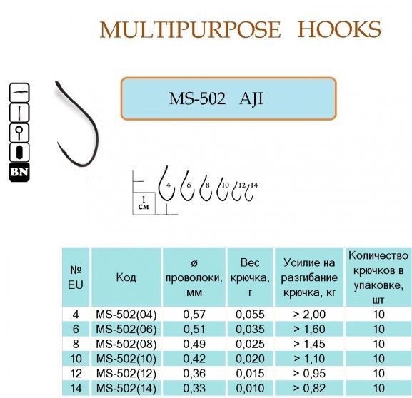 Крючок Flying Fish №14 20 г 5 шт. MS-502(14)