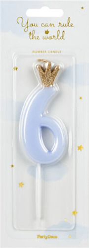 Свеча для торта Partydeco цифра 6 пастель голубая 9,5 см (SCU6-6-001J)