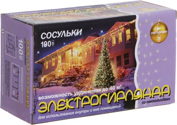 Электрогирлянда Сосульки желтые встроенный светодиод (LED) 100 ламп 2 м