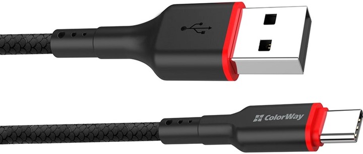 Кабель ColorWay USB - Type-C (PVC - red head) 2.4А 1 м чорний (CW-CBUC064-BK)