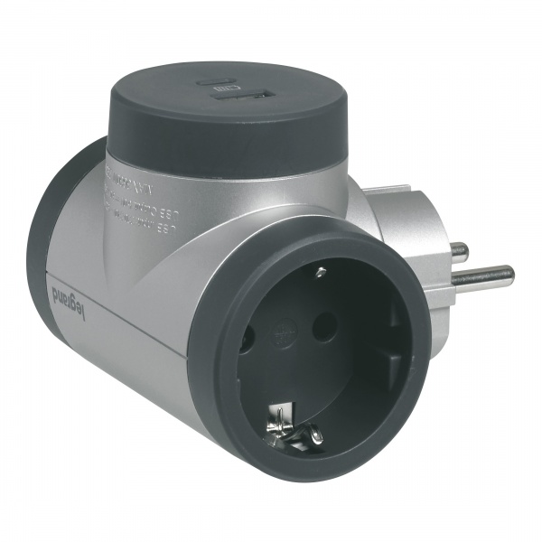 Адаптер Legrand 3х2К+З з USB A+C поворотний преміум із заземленням 2 гн. алюміній 694524 