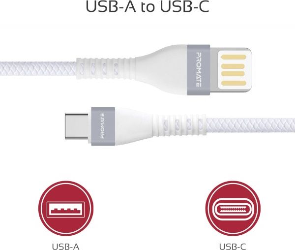 Кабель Promate USB Type-C – USB 1,2 м білий (vigoray-c.white) 
