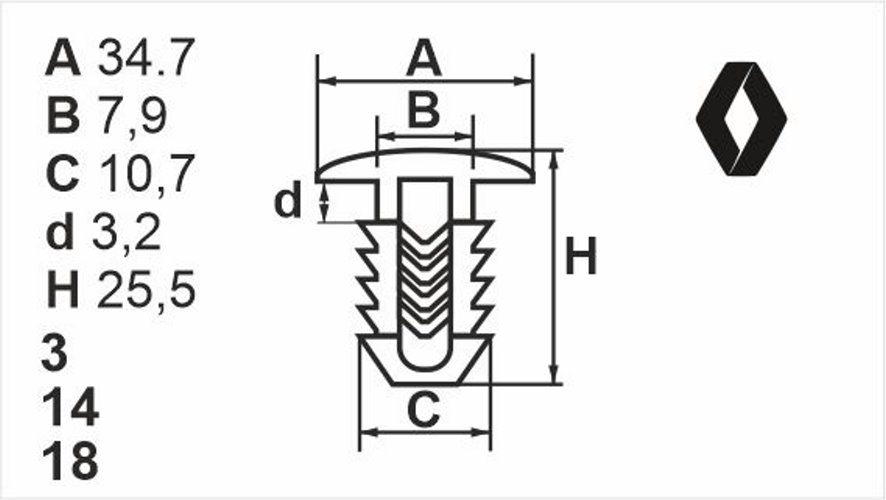 Крепеж (крыльев, арок, пластиковых панелей) Romix (A18000)