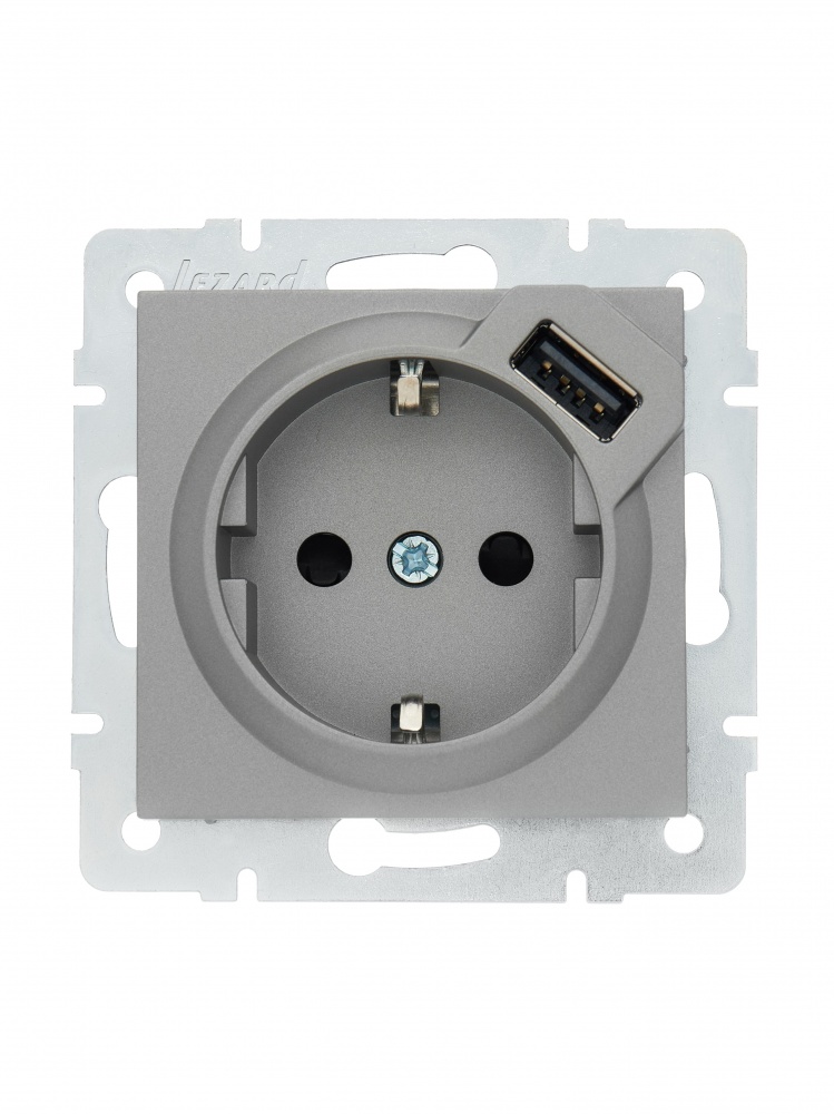 Розетка + USB 1 із заземленням Lezard Vesna IP20 сірий 742-3588-181