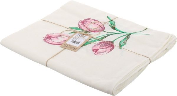Скатерть «Тюльпаны розовые» 1084-18/00 140x220 см льняной Эдельвика 