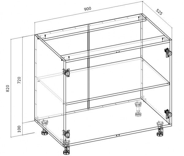 Тумба нижня Грейд розпашна (стандарт) 900x820x522 мм горіх темний 